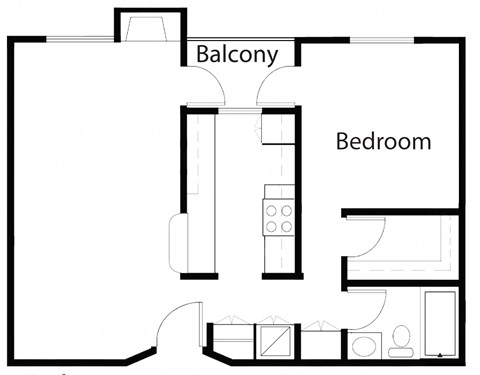 Floor plan for 1 bed, 1 bath, 695 sqft